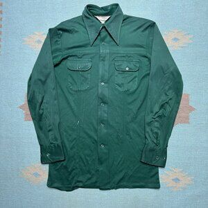 Vintage 70s long sleeve button shirt polyester dagger collar distressed Medium
